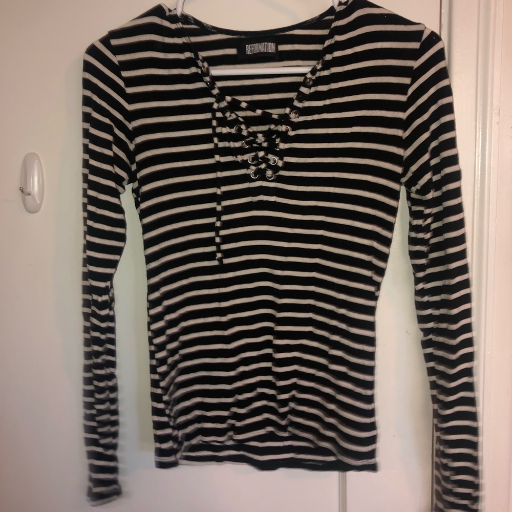 Black and White striped Reformation shirt